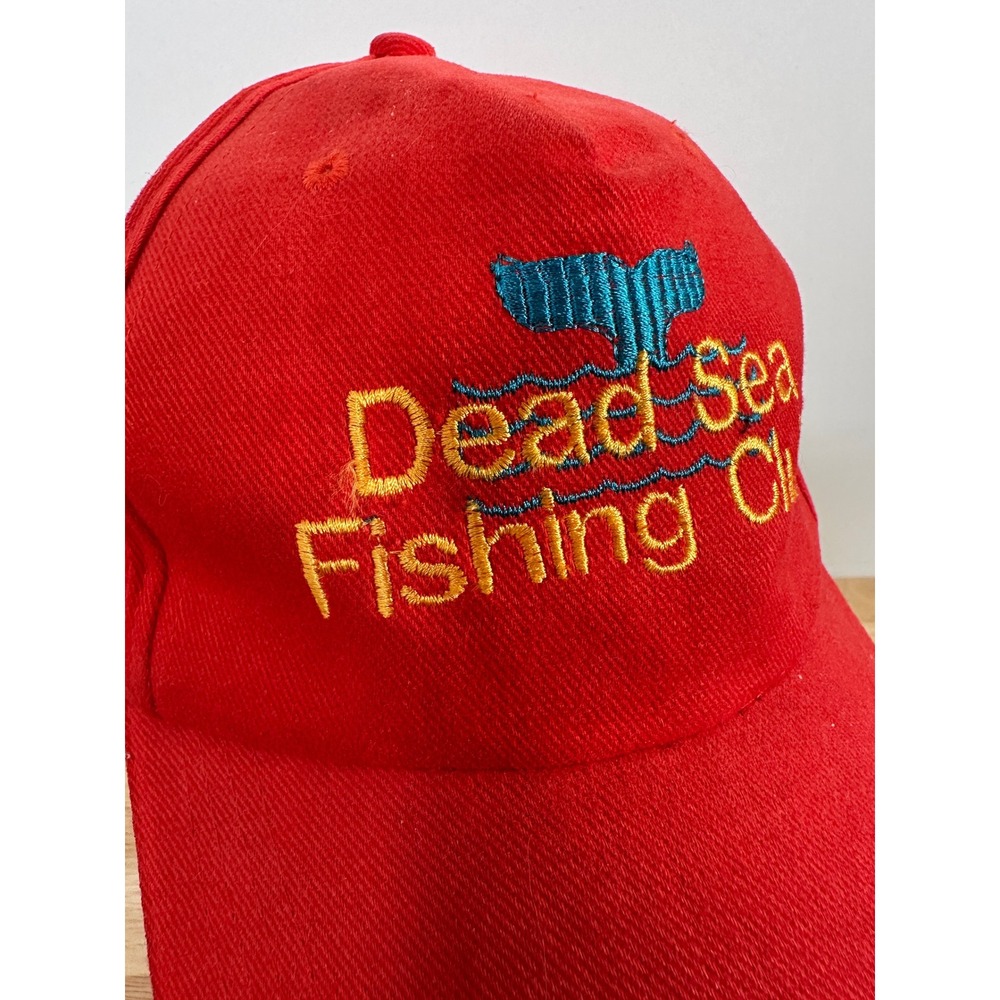 Dead Sea Souvenir Hat Red Baseball Cap Dead Sea Fishing Club Adjustable OSFM Hat - Picture 2 of 11